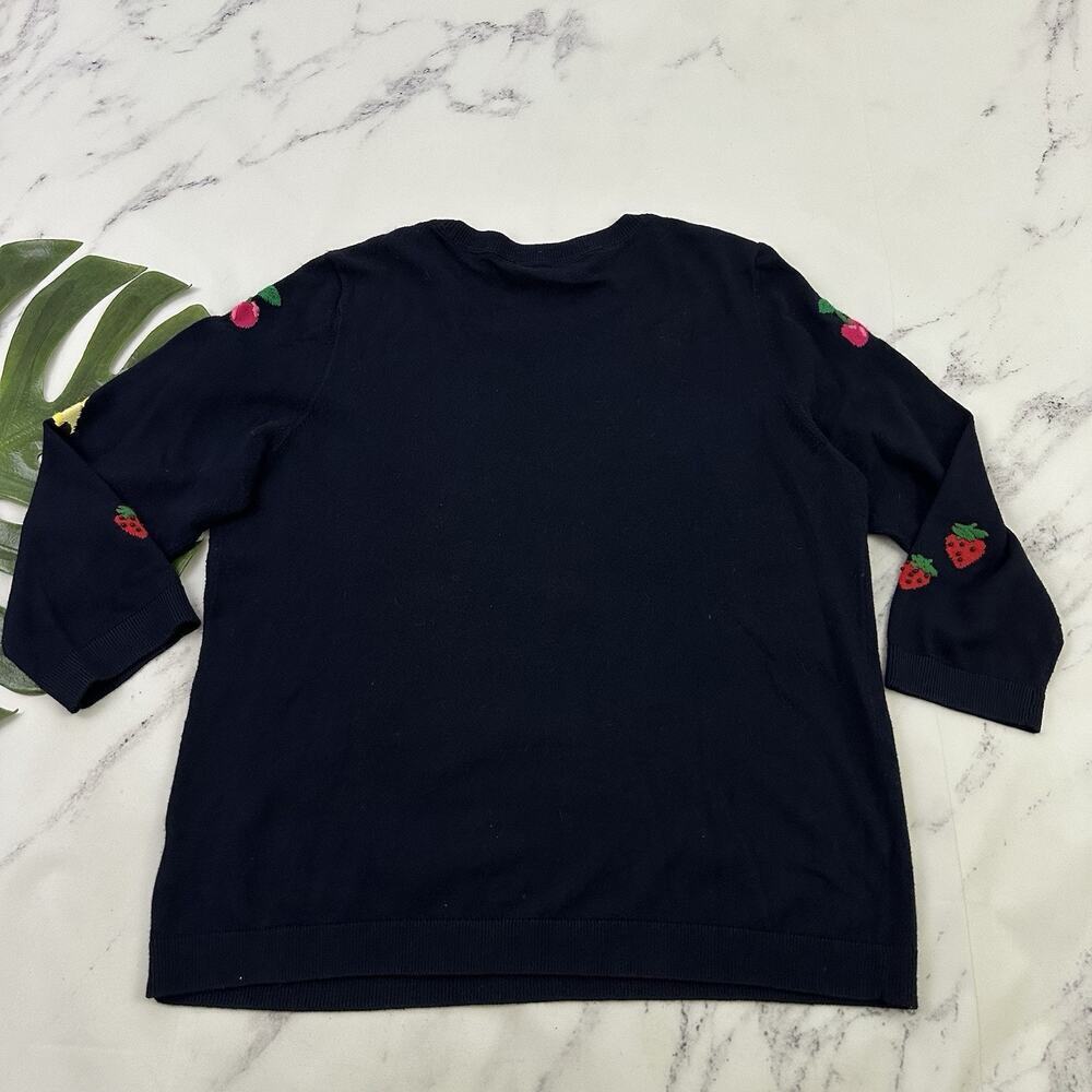 Talbots Fruit Print Knit Pullover Sweater Size L Blue Banana Cherry Strawberry - Picture 8 of 12